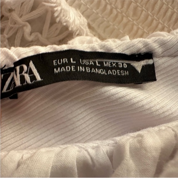 New! Zara White Ruffle  Ribbed Stretch Mini Dress Size Lrg - Picture 5 of 7